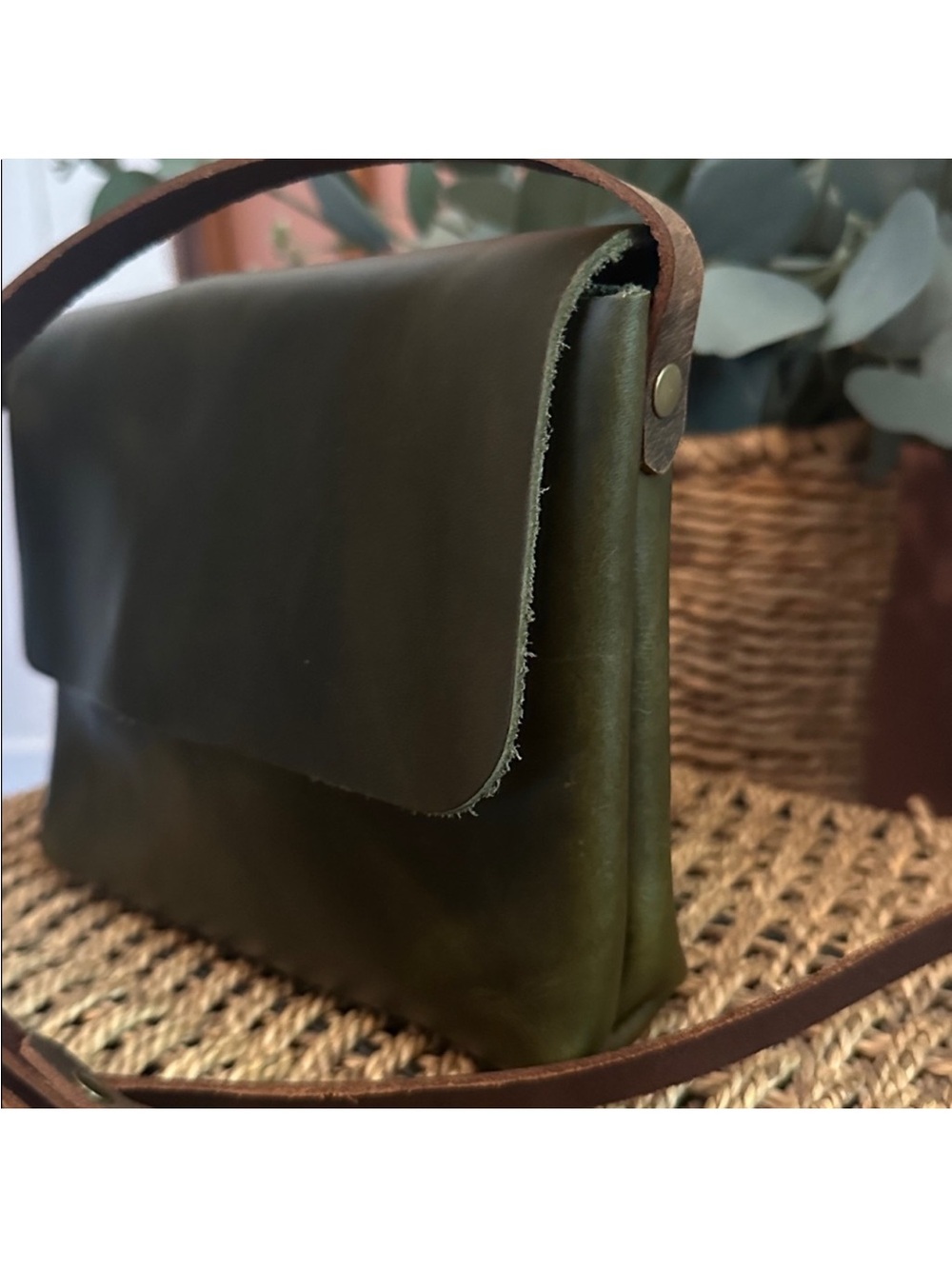 NWOT In Blue Handmade Asheville dark green Leather Crossbody Woman owned purse - Picture 8 of 15